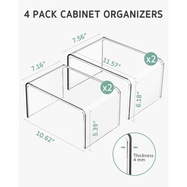 Syntus Clear Cabinet Organizer, Kitchen Shelf Organizers Set of 4 for Pantry Shelf, Plate & Spice Rack Organization
