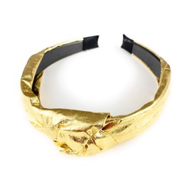 Gold turban knot headband shiny lamé fabric covered grip teeth lame shiny fabric turband 7/8 inch wide base headband
