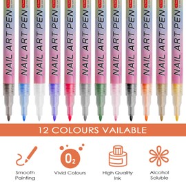 MeoZynxadril 12 Colours 3D Nail Art Pen Set, Nail Tip Nail Art Pen, Graffiti Dotting Pen, Brush for DIY Nail Art, Drawing, Painting, Beauty, Jewellery, Manicure Tools