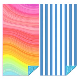 2 Pack Microfibra Sobredimensionada Ligera Toalla de Playa 90*180cm XL Extra Grande Delgada Sin Arena Toalla Viaje Piscina Yoga Gimnasio Camping (2, Rayas azules y blancas y rayas de colores)
