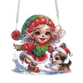Christmas Diamond Art Painting Pendant Kits 5D Diamond Art Hanging Sign Kit Merry Christmas DIY Diamond Crystal Window Door Pendant Kits Gift Wall Home Christmas Decoration (24.2x23.8cm)