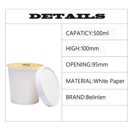 Belinlen 40 Sets 16 oz Paper Ice Cream Cups Paper Dessert Cups with Lids Paper Soup Cups with Lids Biodegradable Takeaway Paper Bowl Containers Heavy Duty Paper Take Out Cups (Cream White)