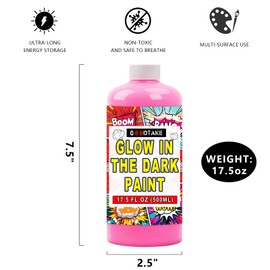GOODTAKE 500ml (17.5oz) Glow In The Dark Paint – Large Size (4X Bigger Than 120ml) – Vibrant Neon Colors for Canvas, Wood, Fabric & Crafts – Black Light Paint (Hot Pink, 17.5 Fl Oz)