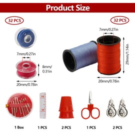 64 Pieces Sewing Thread for Sewing Machine, Sewing Thread Set 32 Colours Sewing Machine Yarn, 32 Thread Spools, Thread Sewing Machine Accessories, Sewing Thread, Sewing Thread Set with Needles, Needle