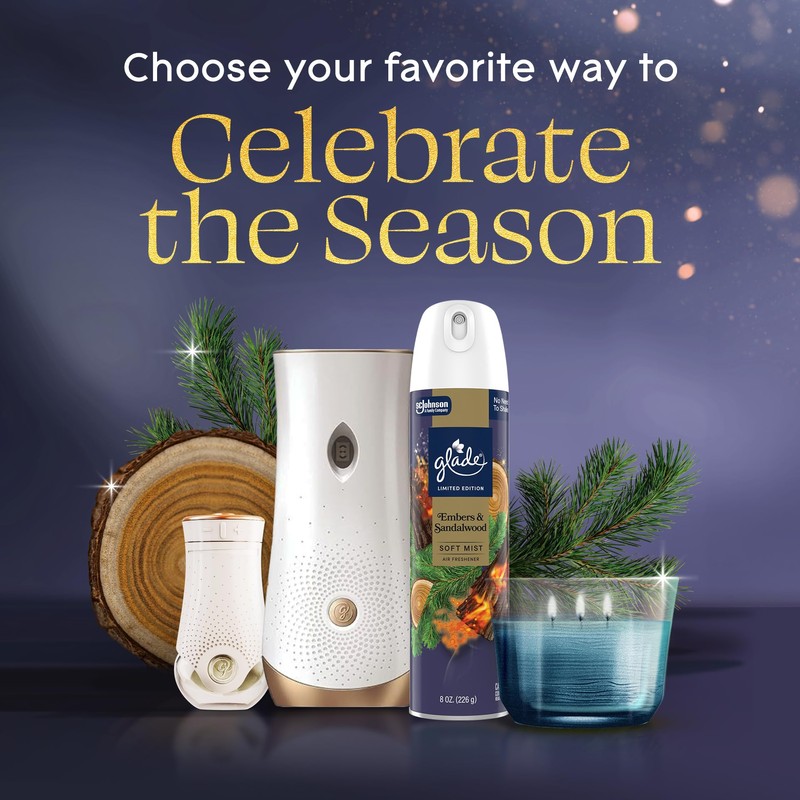 Glade 3-Wick Scented Candle Jar, Embers & Sandalwood, Air Freshener