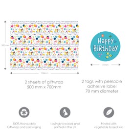 Abacus Cards AMZ02A Juvenile Girl Wrapping Paper Gift Wrap Multipack, 6 Recyclable Folded Sheets and 6 Tags,500x700