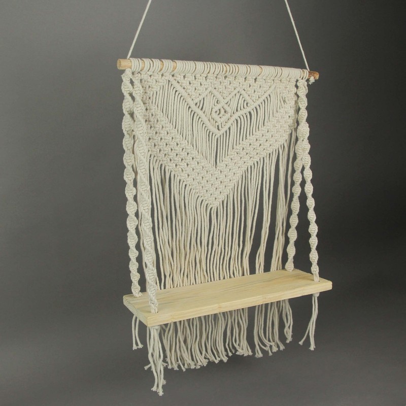 Things2Die4 Boho Style Hand Tied Macrame Wall Hanging with Wooden