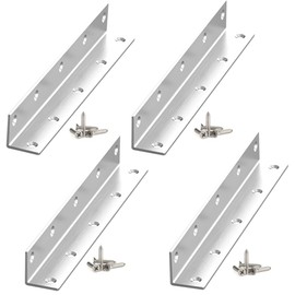 L Brackets, 4PCS Corner Brace Angle Bracket, Superior Stainless Steel Bracket,4'' x 1'' M, Thickness 2mm, Wood Shelf, Furniture, Cabinet Corner Bracket with Screws (Silver)