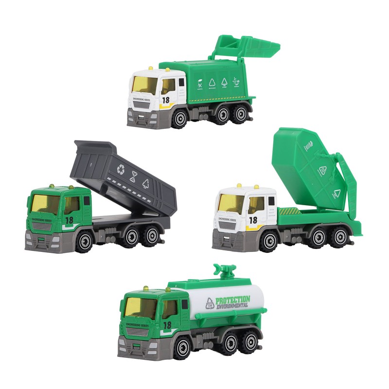 4 Pcs Garbage Truck Toy 1/32 Scale Inertial Drive Sanitation