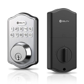 Solity Smart Digital Electric Deadbolt Keypad Lock, Keyless Entry, Auto Lock, 100 Custom Codes, Easy Installation, Exterior Front Entry Door, Residential, Fingerprint (Satin Nickel, Keypad)