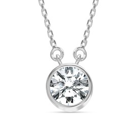 LeCalla 925 Sterling Silver Round CZ Crystal Pendant Necklace Adjustable Cubic Zirconia Bezel Set Solitaire Pendant with Cable Chain Necklace for Women 18 Inches
