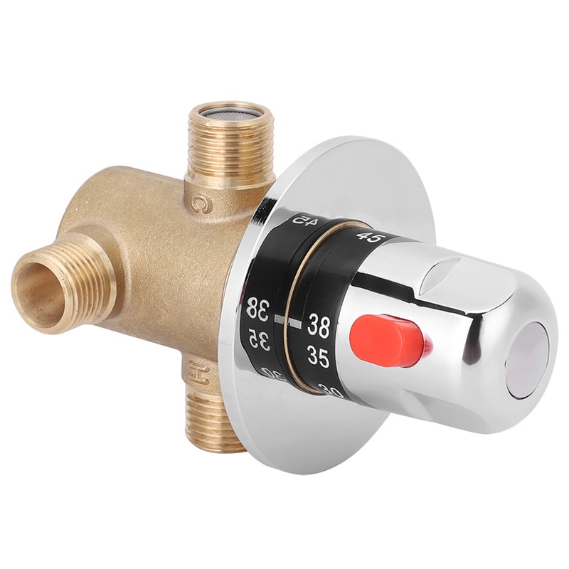 G1/2in 3 Way Brass Thermostatic Mixing Valve Faucet Temperature Mixer