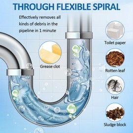 Drain Snake Unblocker 300cm, Drain Unblocker Tools Reusable Flexible Plumbing Sink Unblocker | Toilet Unblocker for Sewer, Bathroom Drainage,Kitchen Sinks