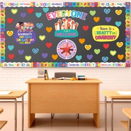 Mooliwe Diversity Bulletin Board Set Multicultural Classroom Decoration Welcome Bulletin Board Children Hearts Cutouts Handprints Border Trim for Educational Back to School Classroom Decor