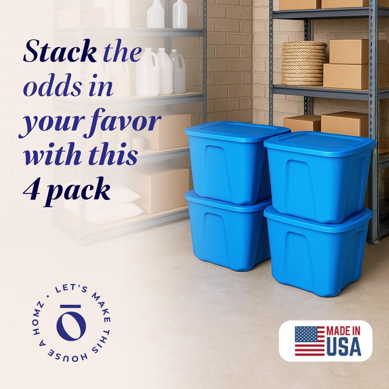 HOMZ 4-Pack Durable Molded Bin, Plastic Storage Containers w/Lids, 10