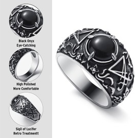 WESTMIAJW Satanic Ring Jewelry Stainless Steel Sigil of Lucifer Satan Signet Rings for Men Size Z+1