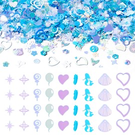 Elecrelive Loose Sequins for Crafts, 100g Mixed Craft Sequins Blue Spangles Beads Shell Star Heart Iridescent Sequins Embroidery Spangles for Wedding Clothes Jewelry Nails Decorations