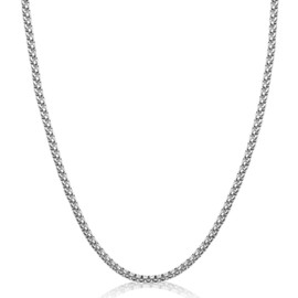 Evegfts Rolo Chain Necklace, 3MM Square Rolo Chain Necklace for Women Men Silver Rolo Cable Chain Necklace Stainless Steel Rolo Chain Necklace Square Rolo Chains-22 Inches
