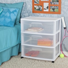 DayGo Wide 3 Drawer Cart,Medium Home Organization Storage Container with 3 Large Clear Drawers With Wheels, White