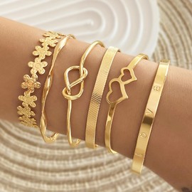 Kysin Chiys Boho Gold Bangle Bracelets Set 14k Gold Plated Multi Layer Stackable Cuff Bracelets Love Bohemian Adjustable Bangle Jewelry Gift for Women - 6 Pcs Gold C