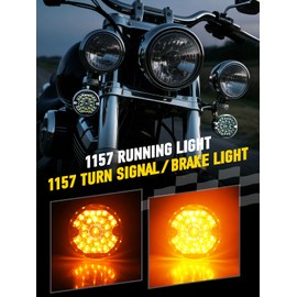 AUDEXEN 3-1/4 Inch Front Led Turn Signal Flat Smoke Lens 1157 Base Amber Lamp Compatible with Harley Motorcycle Road Glide Road King Softail Ultra Classic Ultra Limited Electra Glide