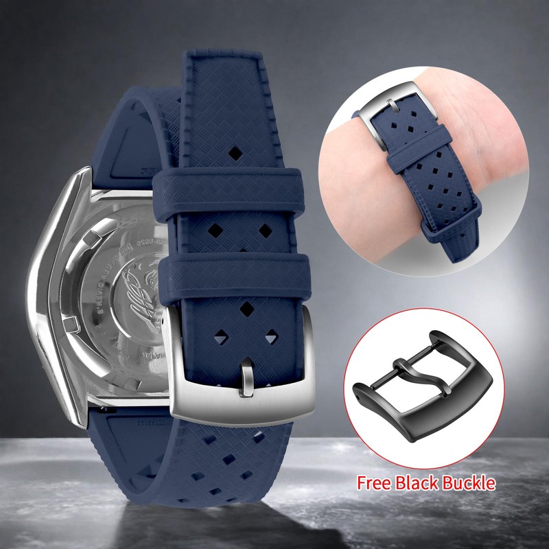 ULLCHRO FKM Rubber Watch Strap Quick Release Tropical Style Fluororubber
