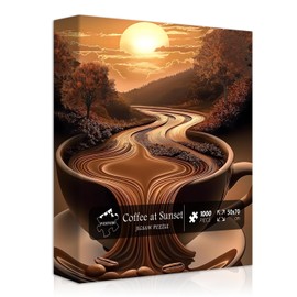 Coffee Landscape Puzzles for Adults 1000 Pieces, Fantasy Nature Scenery Puzzles Unique Art, Coffee at Sunset Scenic Jigsaw Puzzles for Adults Challenge