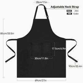 NLUS 2 Pack Kitchen Cooking Aprons, Adjustable Bib Soft Chef Apron with 2 Pockets for Men Women (Black,2)