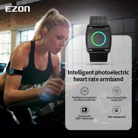 EZON Heart Rate Monitor C022Pro,Bluetooth& ANT+ Heart Rate Monitor Armband with HR Zone LED Indicator,Optical HRM Sensor for Running Cycling Gym,Compatible with Peloton/Wahoo/Polar/Strava