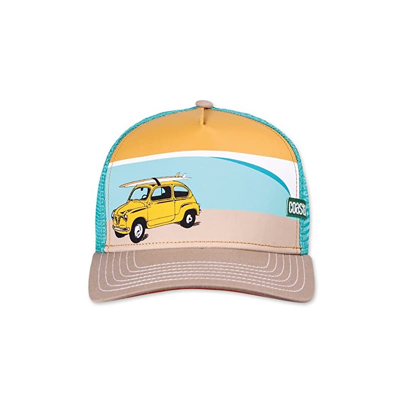 Coastal Surfy Car Khaki/Orange HFT Trucker Cap, HFT-SurfyCar-Khaki-#30325