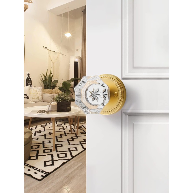 SORWDUERM Gold Door Knobs Crystal Door Knob Brushed Gold Passage