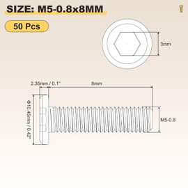METALLIXITY Flat Head Hex Socket Cap Screws Bolts(M5-0.8x8) 50Pcs, 304 Stainless Steel Hex Socket Furniture Bolts Countersunk Screws - for Furniture Woodworking Project, Silver Tone