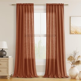 Guken Terracotta Linen Curtains 102 Inch Length for Living Room Bedroom 2 Panels Set Rod Pocket Light Filtering Semi Sheer Window Curtains 52 Inch Width Boho Farmhouse Linen Drapes, W52xL102