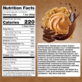 PureFit,Protein Bar, Peanut Butter Chocolate Chip,Pack of 15 Protein Bars | 20g of Protein | 220 Calories | 9g of Sugar | 3g of Dietary Fiber | 900g of Pack- High Protein, Low Carb, Gluten Free Protein Bar,Vegan Protein Bars,Healthy Snack