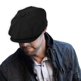 EPOCH HATS Men's Wool Newsboy Cap, Herringbone Driving Cabbie Tweed Applejack Golf Hat (XXL, NSB1595BLACK)