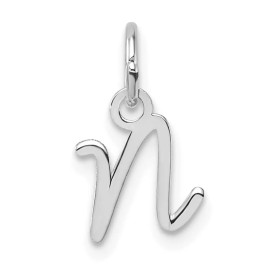 GlittersandGold 14K White Gold Uppercase Letter N Initial Charm Bracelet Necklace
