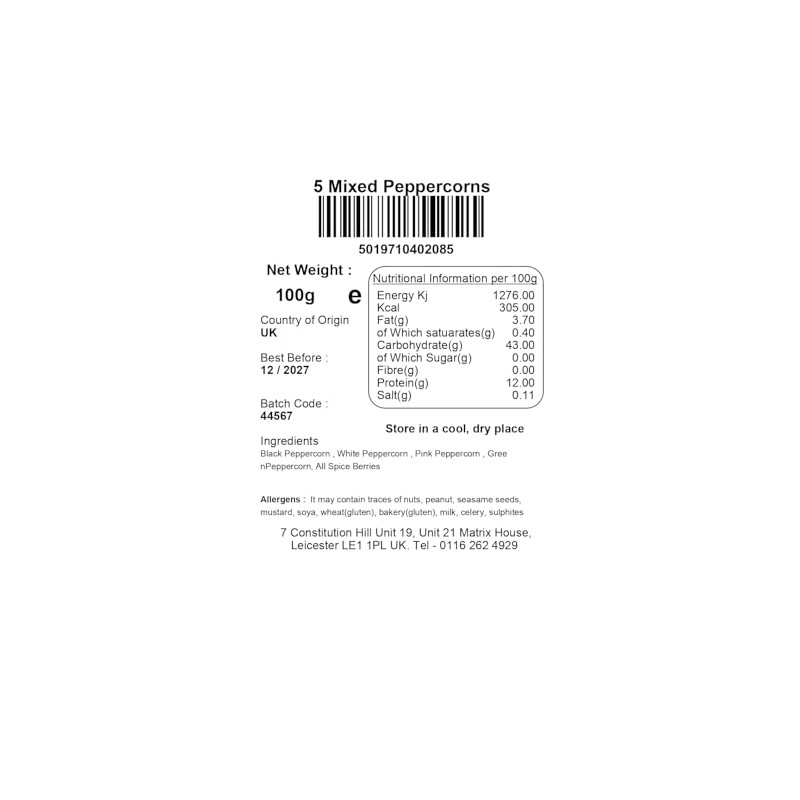 5 Colour Mixed Whole Peppercorns Dried (Black | White |