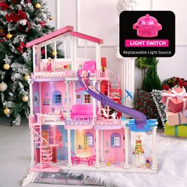 BETTINA Large Plastic Dollhouse, 4 ft Tall Dreaming Doll House with 15+ Furnitures & Accessories, 3-Story Playhouse Dolls House Toys Xmas Birthday Gifts for 3 4 5 6 7 8+ Year Old Girls Toddlers Kids