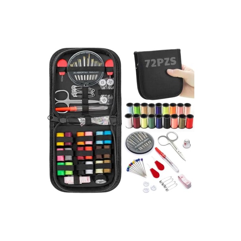72 Piezas Kit de Costura, Costurero Portátil con Accesorios Completos,