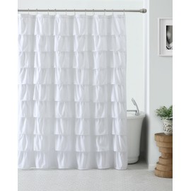 Kate Aurora Gypsy Chic Ombre Ruffled Fabric Shower Curtain - Assorted Colors (White)