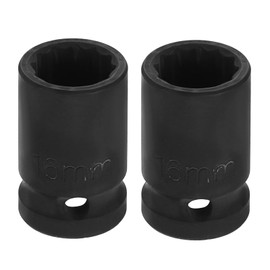 HARFINGTON 2pcs 1/2" Drive x 16mm Shallow Impact Socket 12-Point Metric CR-V Steel Spindle Nut Impact Flip Sleeve for Home Auto Nuts Bolts Repair