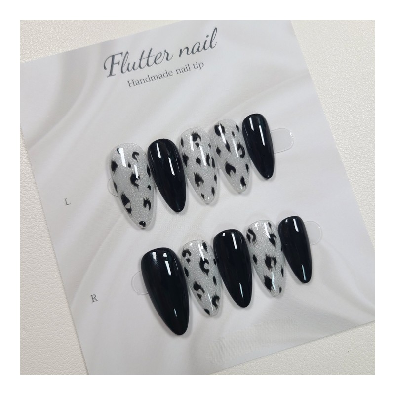 Black leopard handmade nail tip - Petit round / 블랙호피
