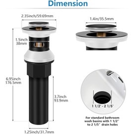 Garini Matte Black Sink Drain with Overflow,Bathroom Faucet Vessel Pop Up Sink Drain with Hair Catcher