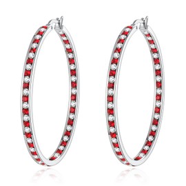 CiNily Womens Hoop Earrings Stainless Steel Red and White Cubic Zirconia Large Big Hoop Earrings Hypoallergenic for Sensitive Ears 50 mm
