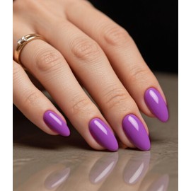 Helenfinz Press on Nails Almond Short, Light Purple Fake Nail with Solid Color Design, Reusable Stick on Nails for Women - Full Cover | 30 Pcs in 15 Sizes