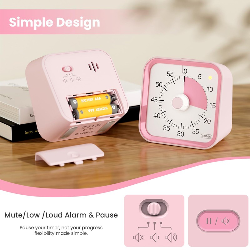 InfPokid Visual Timer for Kids with Pause Function, 60 Minute