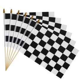HOOSUN 6 Pack Checkered Flag On Sticks, 12"x8" Flags For Race Car Birthday Party Supplies, Double Sided Print Racing Stick Flag Race Cars Party Decorations, Black White Checkered Mini Flag For Room