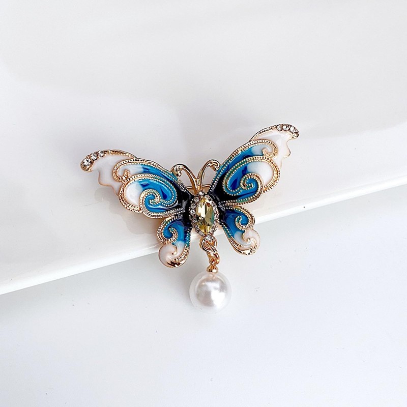 Fnirgexa Butterfly Rhinestone Brooch Pins for Women, Blue Butterfly Crystal