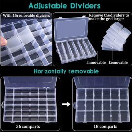 Unbranded 2 Pack 36 Grids Clear Plastic Organizer Box with Adjustable Dividers, Small Craf