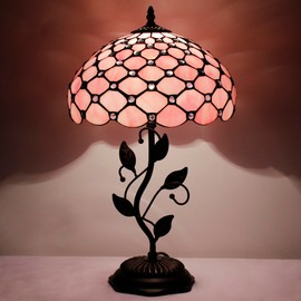 WXCFCD Tiffany Lamp Table Lamp Stained Glass Desk Lamps 12X12X19 Inches Reading Light Decor Bedroom Living Room (Pink Bead Style)